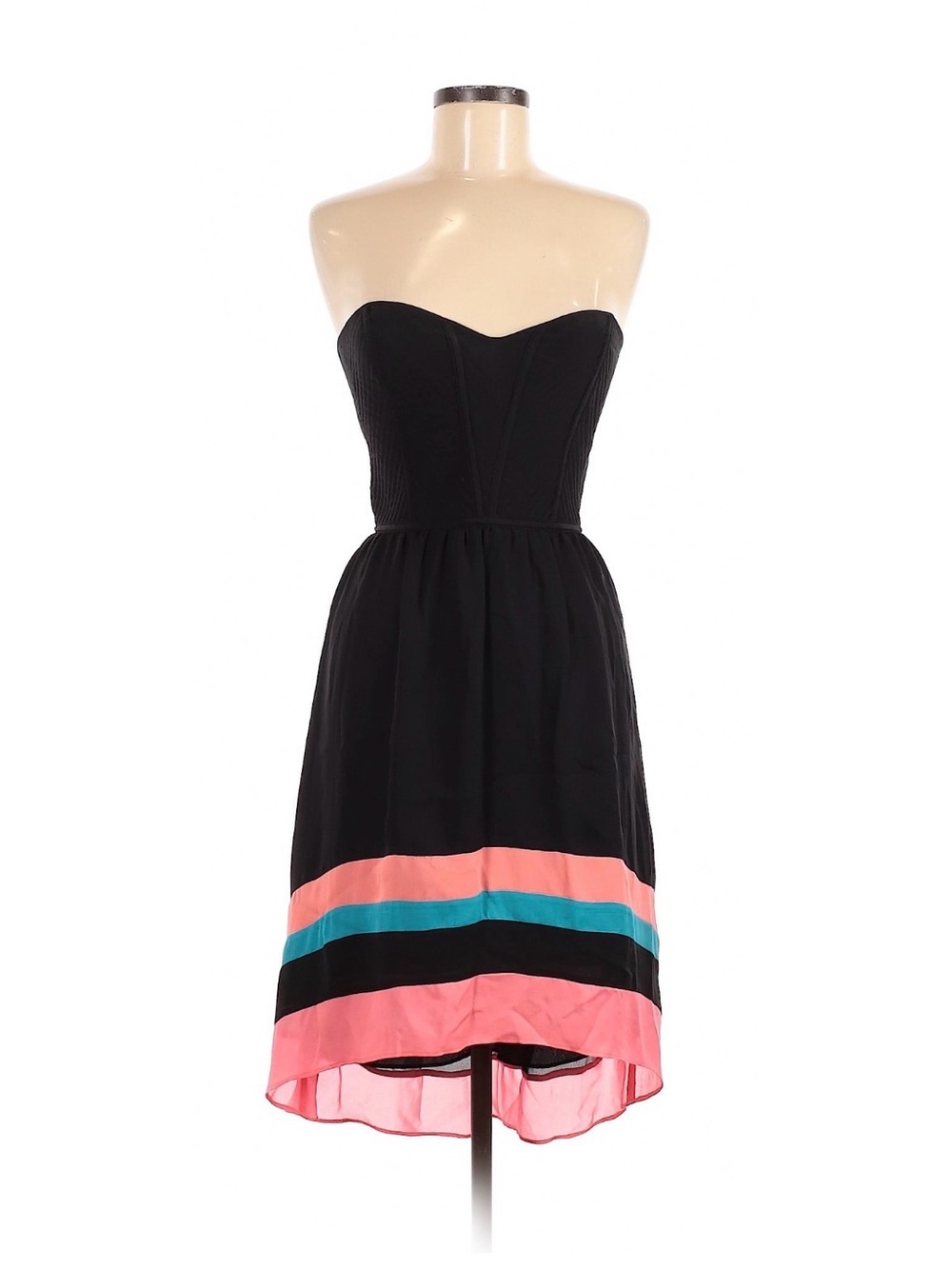 Parker Strapless Black Dress with Pink and Teal Bands